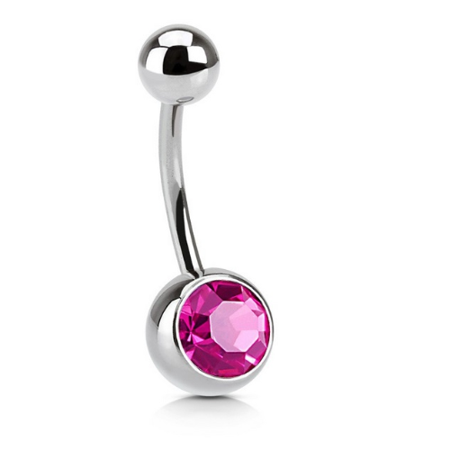 Fuscia Jewelled Navel Bar 1.6mm x 10mm