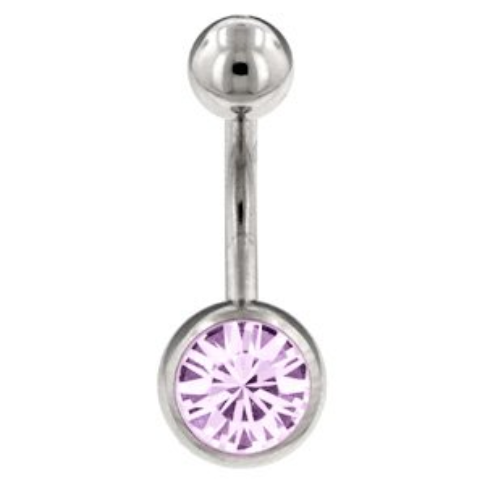 Amethyst Jewelled Navel Bar 1.6mm x 12mm