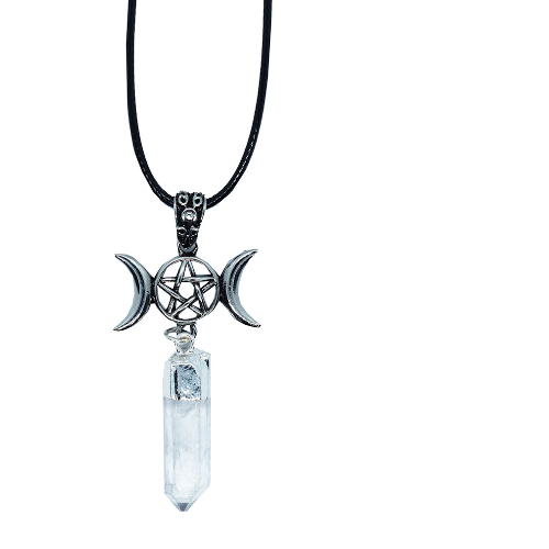 Triple Moon on Quartz Pendant