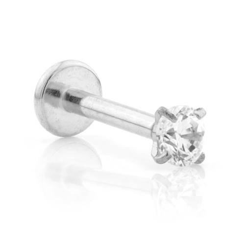 1.2 x 8mm Internal Titanium Labret clear 2mm Gem